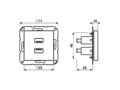 Ma�zeichnung Jung MA A 1153 AL Multimedia Anschluss alu 2 x USB m Tragring