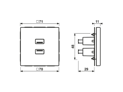 Ma�zeichnung Jung MA LS 1153 SW Multimedia Anschluss sw 2 x USB m Tragring