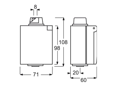 Dimensional drawing Busch Jaeger 2064 AG Surface mounted perilex socket 25A