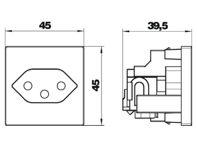 Dimensional drawing 1 OBO SKS CH0 RW1 Socket outlet  receptacle  white

