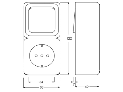 Dimensional drawing Busch Jaeger 2601 6 2300EAPW500 Combination switch wall socket outlet