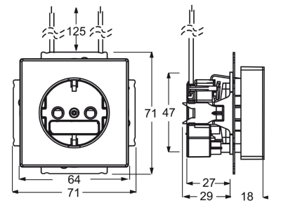 Dimensional drawing Busch Jaeger 20 EUCBL 81 Socket outlet  receptacle 