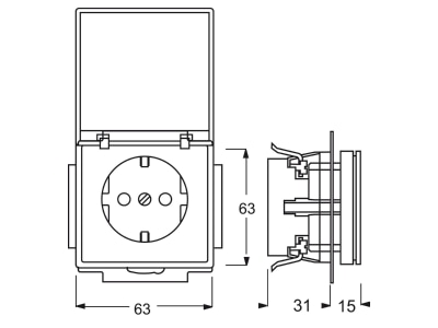 Dimensional drawing Busch Jaeger 20 EUKB 803 Socket outlet  receptacle 