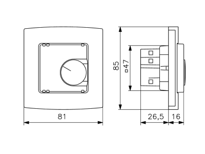 Dimensional drawing Alre it FHY 101 060 21 Room hygrostat 35   85  FHY 101 06021