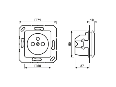 Dimensional drawing Jung 5120 FBFKI Socket outlet  receptacle  earthing pin