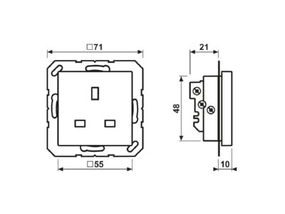 Dimensional drawing Jung A 3521 MO Socket outlet  receptacle 