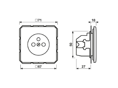 Dimensional drawing Jung CD 1520 FKI WW Socket outlet  receptacle  earthing pin