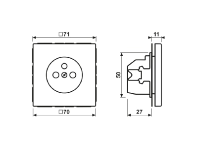 Dimensional drawing Jung ME 1520 FKI C Socket outlet  receptacle  earthing pin
