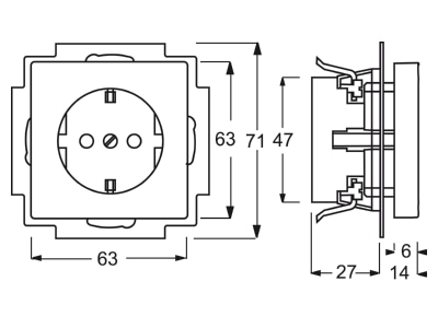 Dimensional drawing Busch Jaeger 20 EUCKS DV 81 Socket outlet  receptacle 