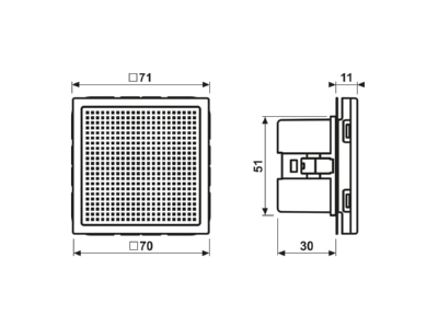 Dimensional drawing Jung LSM LC 4222 1 way Loudspeaker box 120   15000Hz