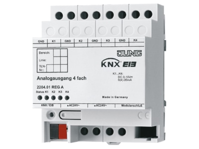 Produktbild Jung 2204 01 REG A EIB  KNX Analogaktor 4fach zur Umwandlung von EIB  KNX Telegrammen zu analogen Signalen 