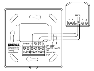 Anschlussbild Eberle ATR 4800 16 AP Uhrenthermostat Raum   Fussbodenregle