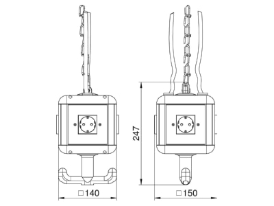 Dimensional drawing 1 OBO VH 4 4SD CEE Socket combination hangable IP20
