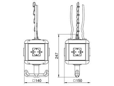 Dimensional drawing 2 OBO VH 4 4SD CEE Socket combination hangable IP20