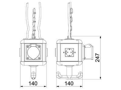 Dimensional drawing 1 OBO VH 4 3SD1C16 CEE Socket combination hangable IP20
