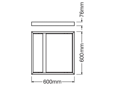Dimensional drawing Ledvance PANEL600SU MOU H75BK Installation frame for luminaires