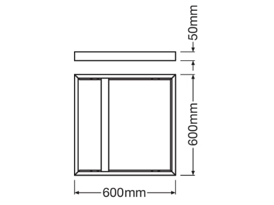 Dimensional drawing Ledvance PANEL600SURF MOU H50 Installation frame for luminaires