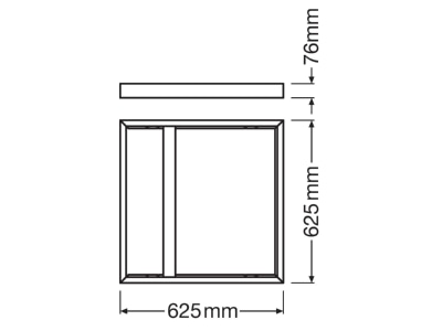 Dimensional drawing Ledvance PANEL625SU MOU H75BK Installation frame for luminaires