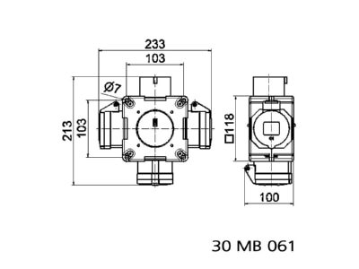 Dimensional drawing Bals 54580 CEE Socket combination hangable IP44