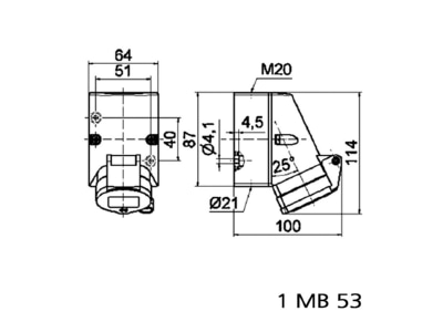 Dimensional drawing Bals 119 Wall mounted CEE socket CEE Socket 16A