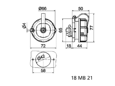 Dimensional drawing Bals 7115 Equipment mounted socket outlet with