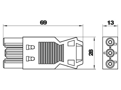 Dimensional drawing 1 OBO BT S GST18i3p W Connector plug in installation 3x2 5mm 
