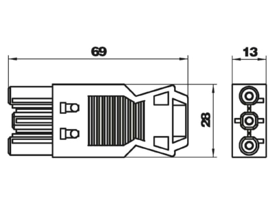 Dimensional drawing 2 OBO BT S GST18i3p W Connector plug in installation 3x2 5mm 