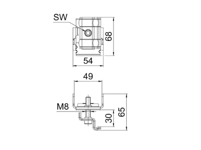 Ma�zeichnung 2 OBO KLE 25 A2 Endklemme fuer Freiflaechensystem 60x70x54  Edelstahl