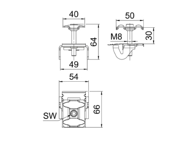 Dimensional drawing OBO KLZ 2030 A2 Middle clamp for photovoltaics mounting