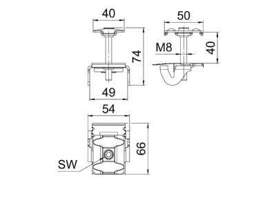 Dimensional drawing OBO KLZ 3040 A2 Middle clamp for photovoltaics mounting
