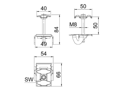 Dimensional drawing OBO KLZ 4050 A2 Middle clamp for photovoltaics mounting