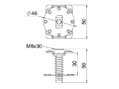Dimensional drawing OBO KLZ F 30 A2 Middle clamp for photovoltaics mounting
