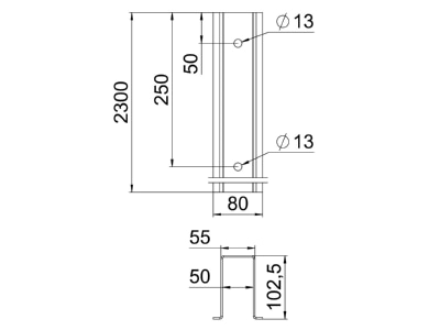 Dimensional drawing OBO RP 2300 FT Solar mounting profile 2300m