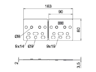 Dimensional drawing OBO UP DH Accessory for Photovoltaic