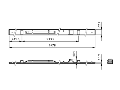 Dimensional drawing 1 Philips Licht LL551X 80S  95496000 Gear tray for light line system 2x48W
