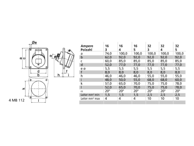 Mazeichnung Bals 12801 Anbausteckdose Quick Conn  32A 5p 400V 6h IP44