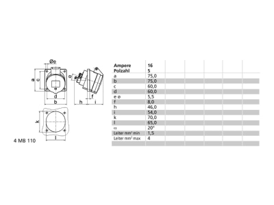 Mazeichnung Bals 122001 Anbausteckdose Quick Conn  16A 5p 400V 6h IP44
