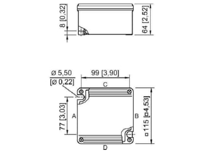 Dimensional drawing Stahl 8118 121 807 Surface mounted terminal box 8x1 5mm 