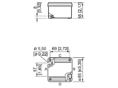 Dimensional drawing Stahl 8118 111 401 Surface mounted terminal box 4x4mm