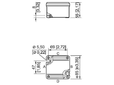 Dimensional drawing Stahl 8118 111 401 Surface mounted terminal box 4x4mm 