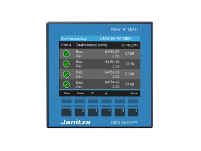 Produktbild Vorderseite 2 Janitza UMG96PA MID  Energiemessgeraet Uhr Speicher