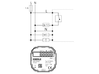 Schaltbild Eberle UTE 3500RAL9016 G 55 UP Thermostat Smart Home faehig