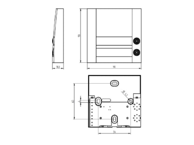 Mazeichnung Grothe DOMOLUX DUO WS SW Klingeltaster 2fach 90x90x18 5mm  ws sw