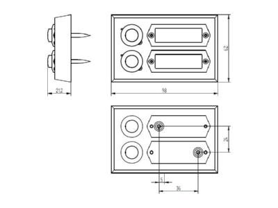Dimensional drawing Grothe ETA 502 GA Door bell push button surface mounted