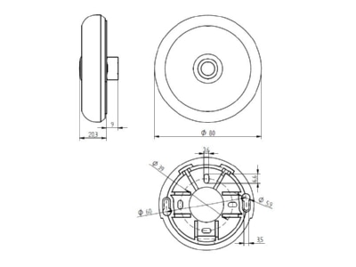 Dimensional drawing Grothe ETA S 100 LED ws Doorbell surface mounted