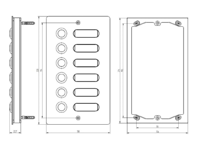 Dimensional drawing Grothe ETA 506 V2A AP Doorbell surface mounted with name plate