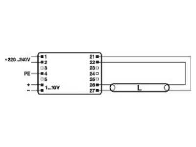 Connection diagram LEDVANCE QTI 1X28 54 220 240D Electronic ballast 1x28   54W
