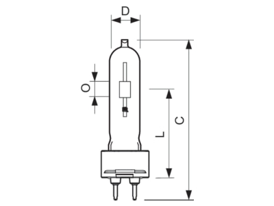 Dimensional drawing Philips Licht CDM T 150W 830 Metal halide lamp 150W G12 19x105mm