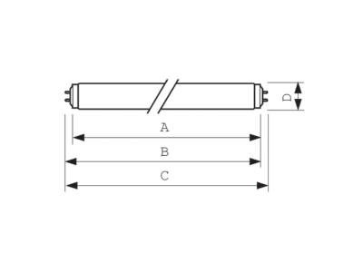 Dimensional drawing Philips Licht Actinic BL  26026000 UV lamp 40W 100   108V G13 Actinic BL 26026000