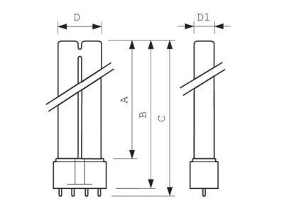 Dimensional drawing Signify Lampen TUV PL L  62492540 UV lamp 18W 53   63V 2G11 TUV PL L 62492540
